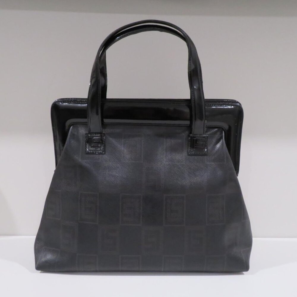 Vintage Luciano Soprani Black Monogram Canvas Patent Leather Handbag